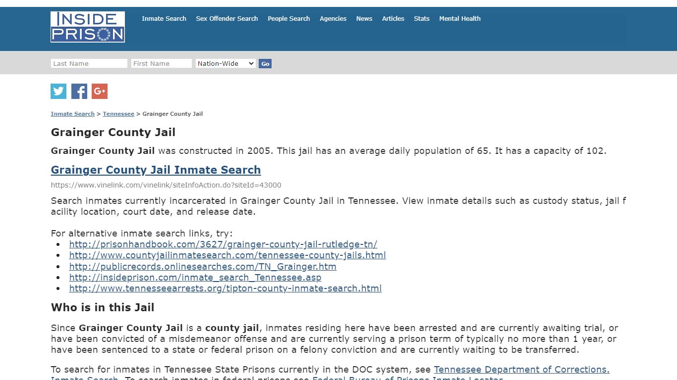 Grainger County Jail - Tennessee - Inmate Search - Inside Prison