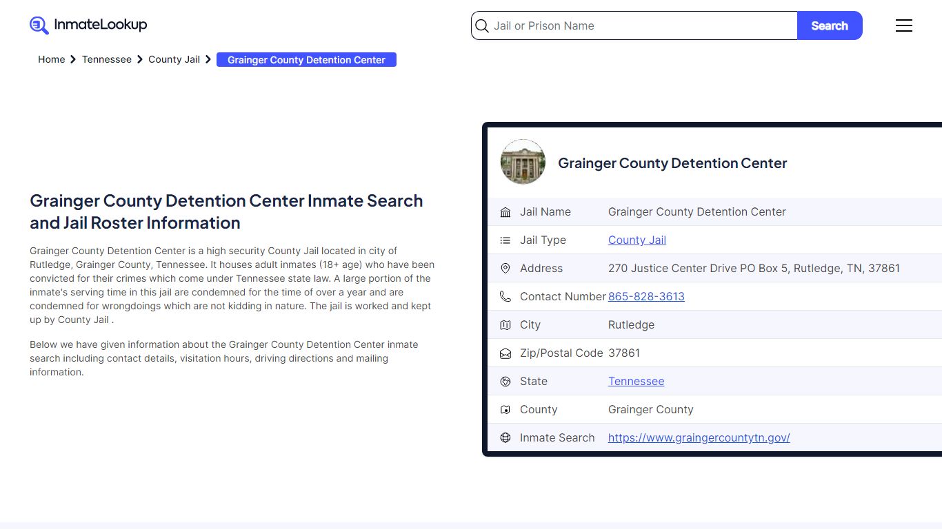 Grainger County Detention Center Inmate Search and Jail Roster Information